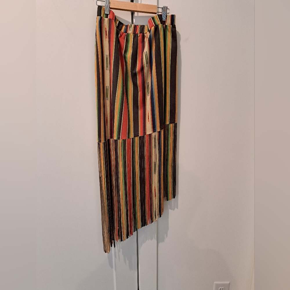 Fashion Express Multicolor Striped Santa Fe Microsuede Fringe Skirt